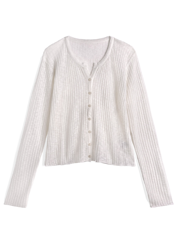 キーネックシアーリブニットカーディガン