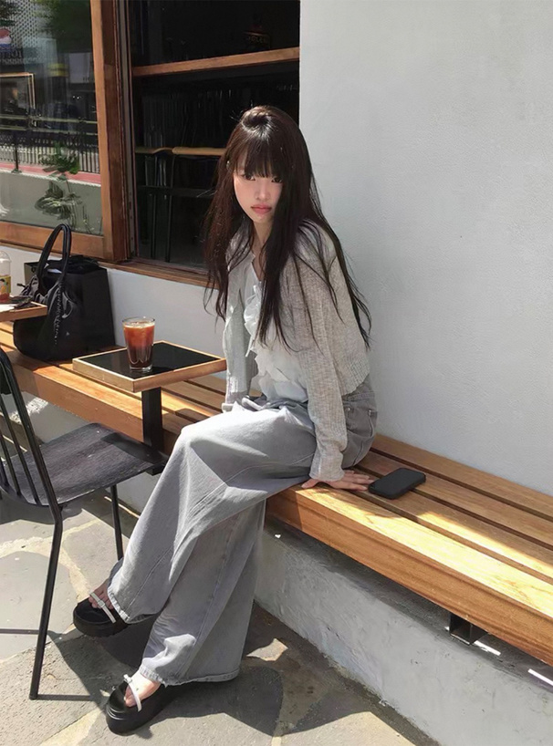 キーネックシアーリブニットカーディガン