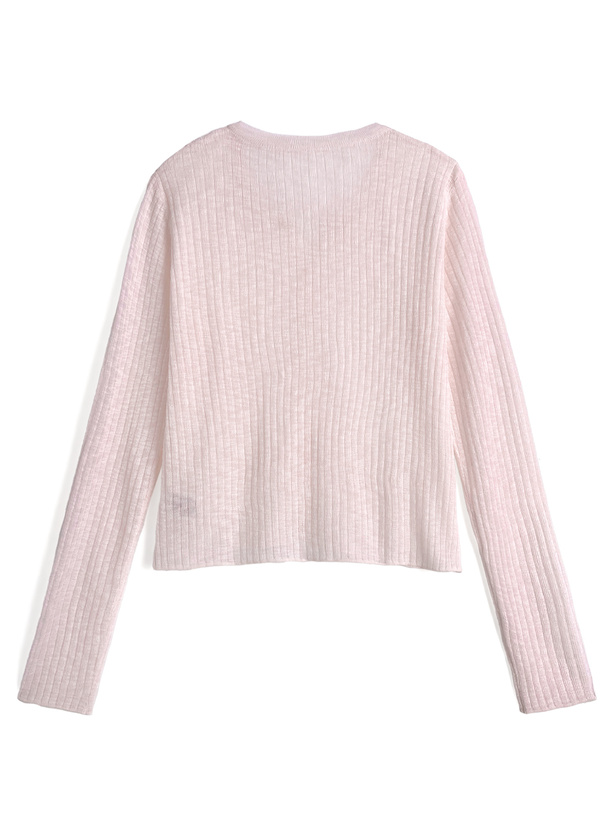 キーネックシアーリブニットカーディガン