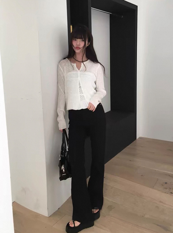 キーネックシアーリブニットカーディガン