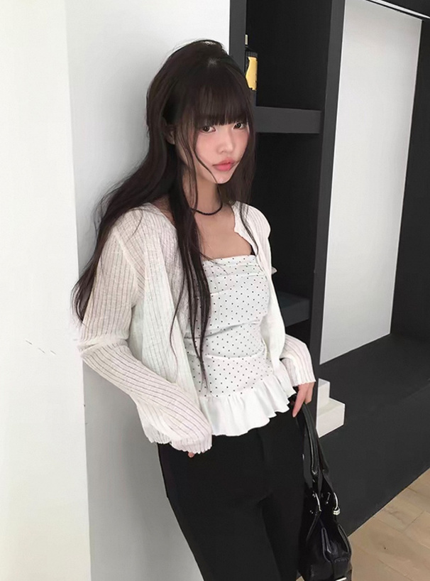 キーネックシアーリブニットカーディガン