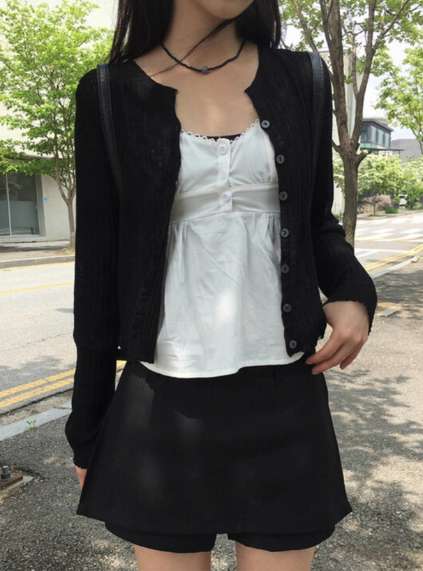 キーネックシアーリブニットカーディガン