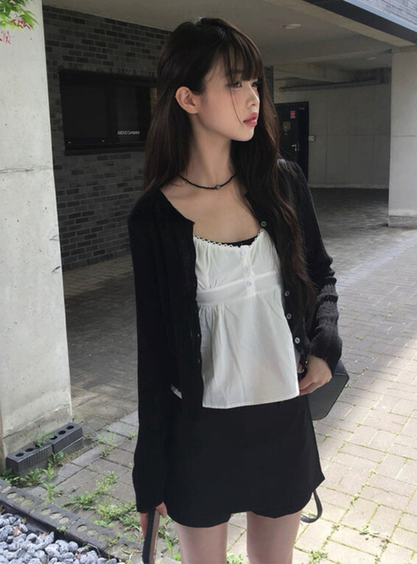 キーネックシアーリブニットカーディガン