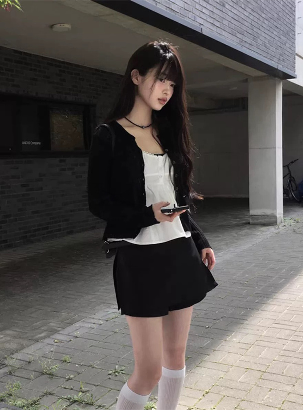 キーネックシアーリブニットカーディガン