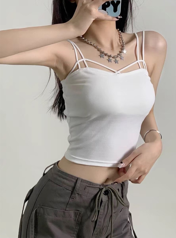 カップ付きダブルストラップクロスキャミソール