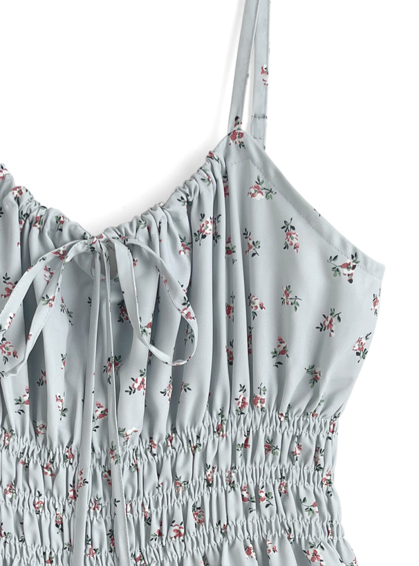 小花柄シャーリングリボンキャミソールトップス
