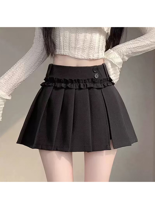 フリルラインプリーツスリットミニスカートパンツ