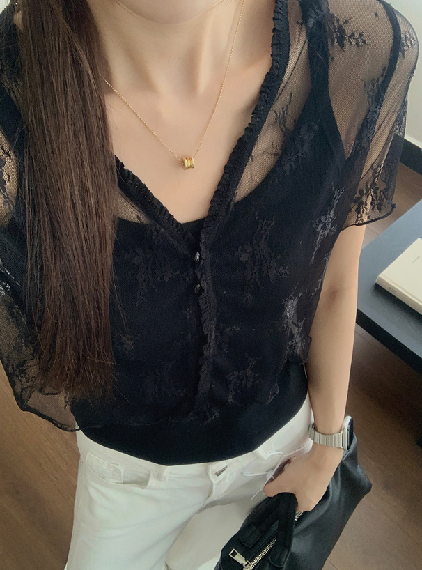 Vネックレースカーディガン