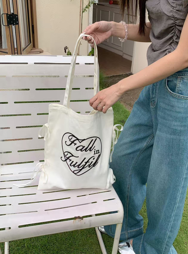 ハートロゴ刺繍サイドリボントートバッグ[sda245] | レディース