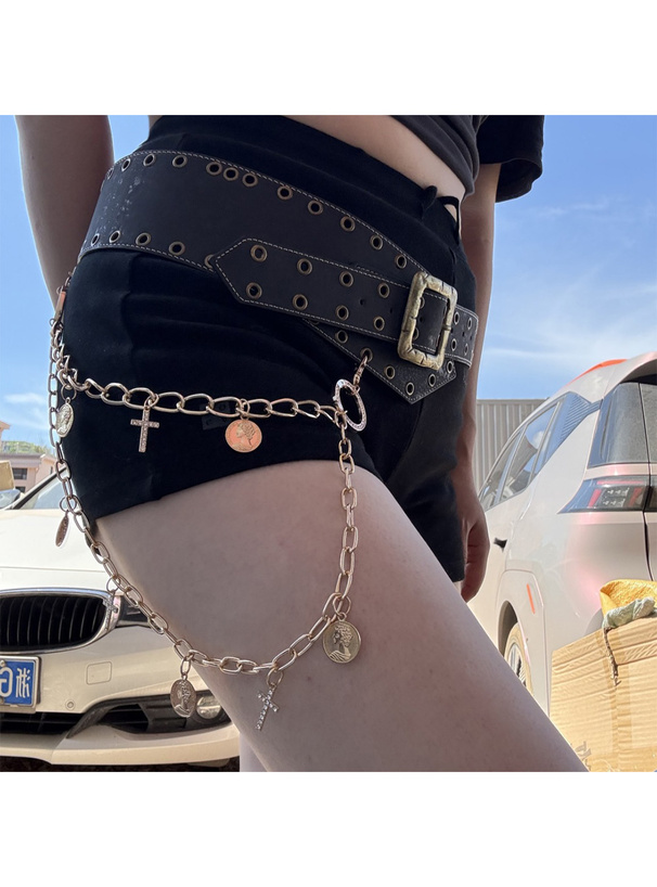 チェーン付きスタッズワイドベルト[sda256] | レディースファッション