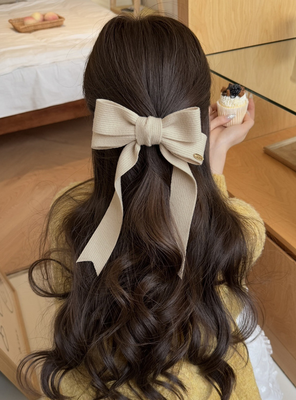 リブニットリボンヘアクリップ