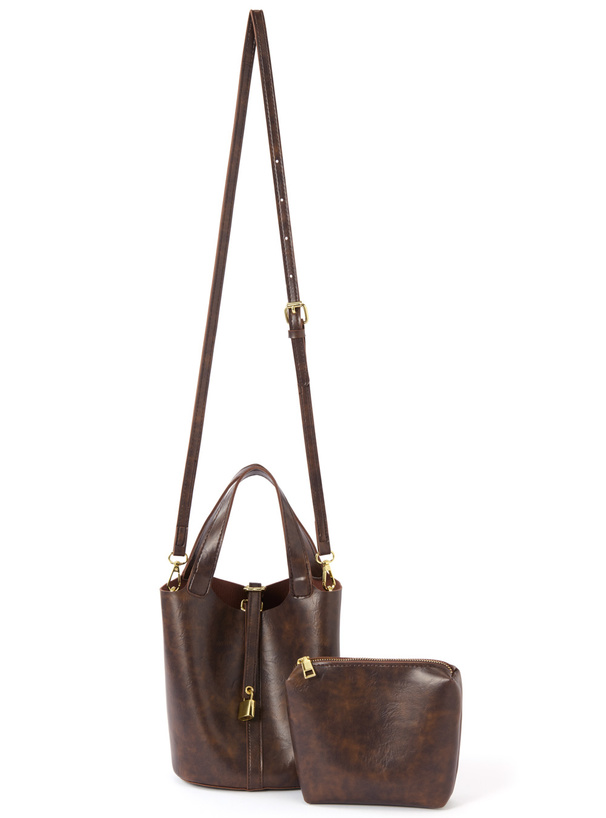 ポーチ付き2Wayレザーバケツバッグ