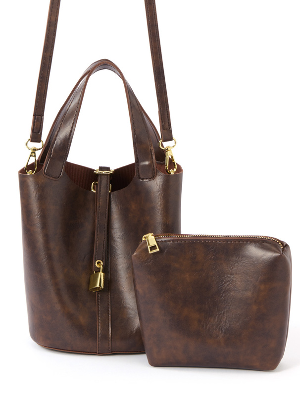 ポーチ付き2Wayレザーバケツバッグ