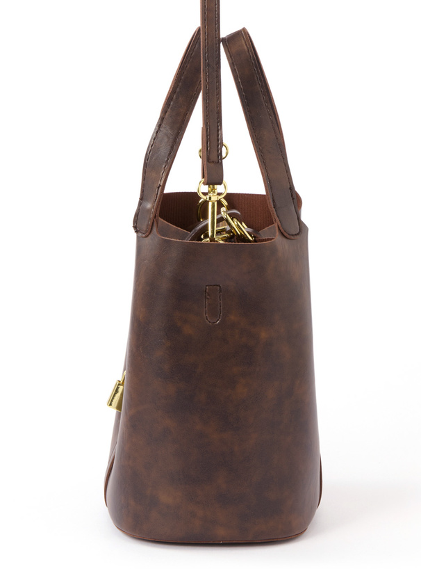ポーチ付き2Wayレザーバケツバッグ