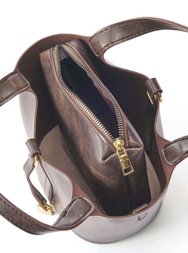 ポーチ付き2Wayレザーバケツバッグ