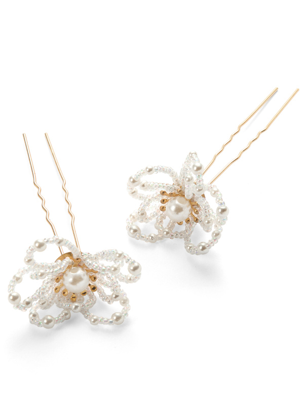 フラワービーズヘアピン2点セット