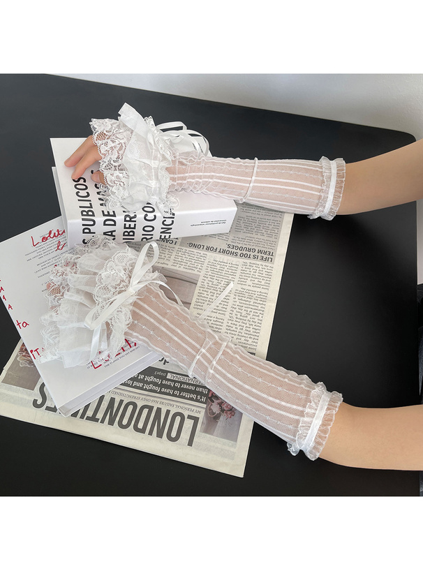 シアーレースフリルリボンアームカバー