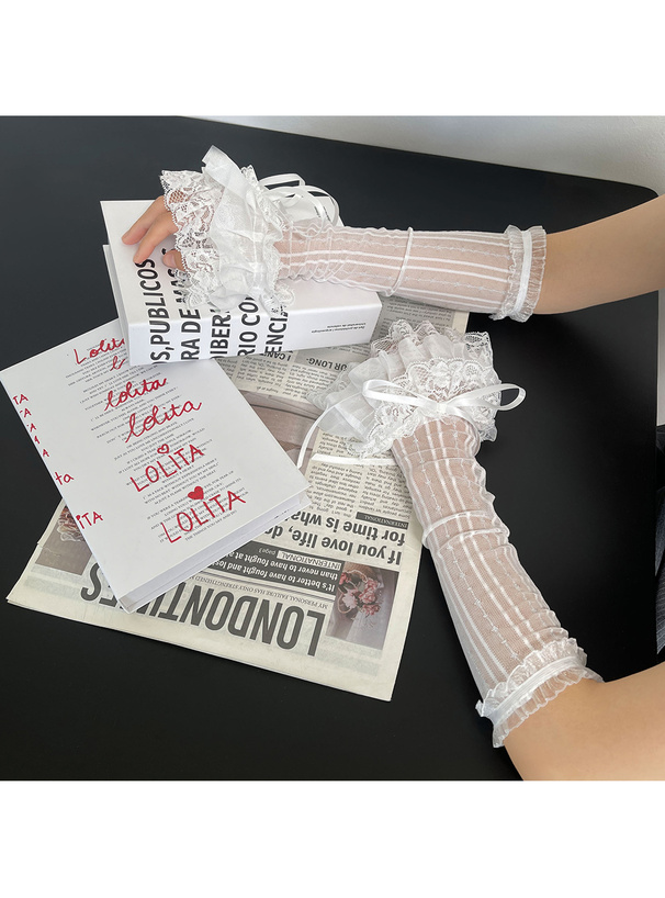 シアーレースフリルリボンアームカバー