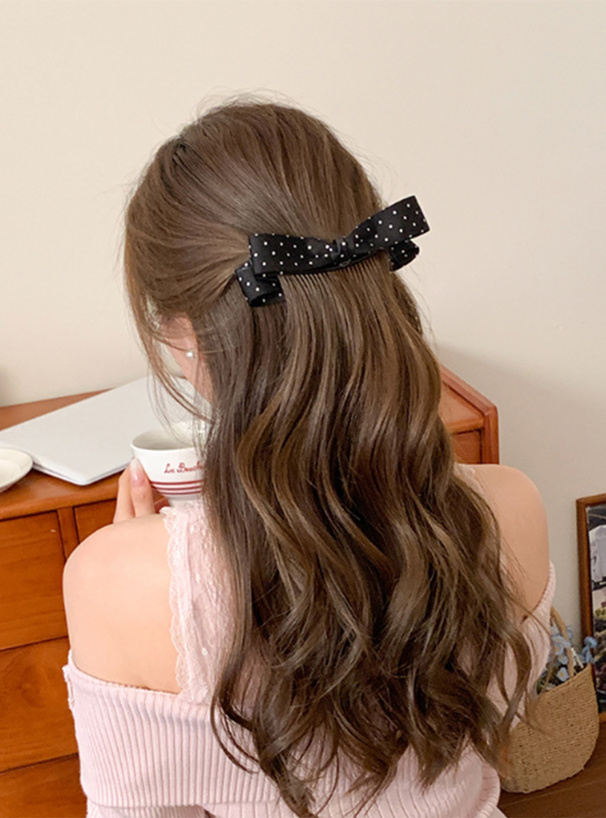ドット柄リボンヘアクリップ