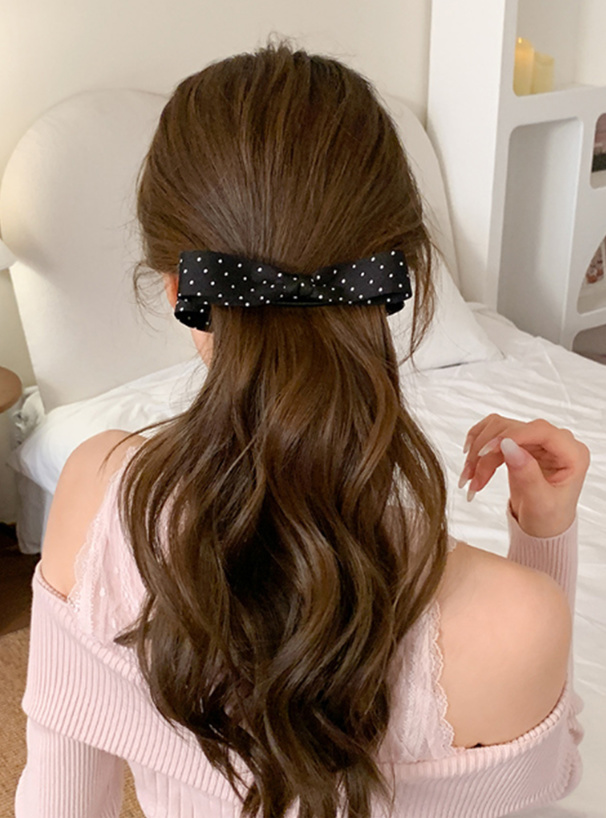 ドット柄リボンヘアクリップ