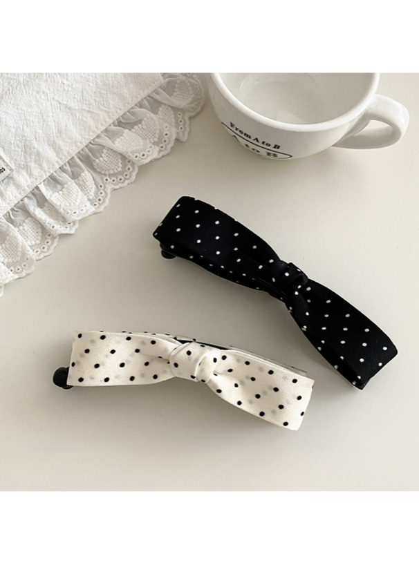 ドット柄リボンヘアクリップ