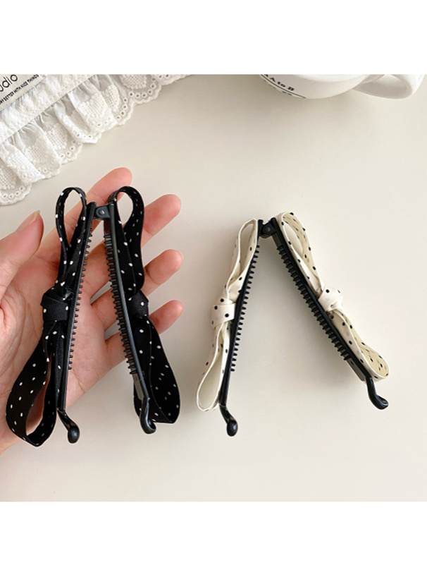 ドット柄リボンヘアクリップ