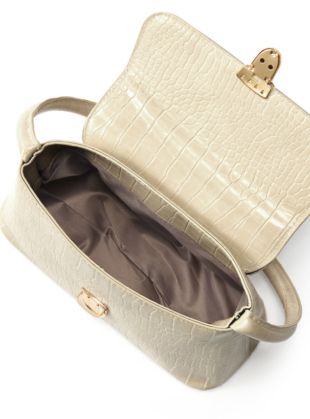 クロコダイル柄スクエアフラップワンハンドルバッグ