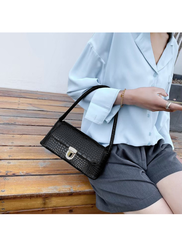 クロコダイル柄スクエアフラップワンハンドルバッグ
