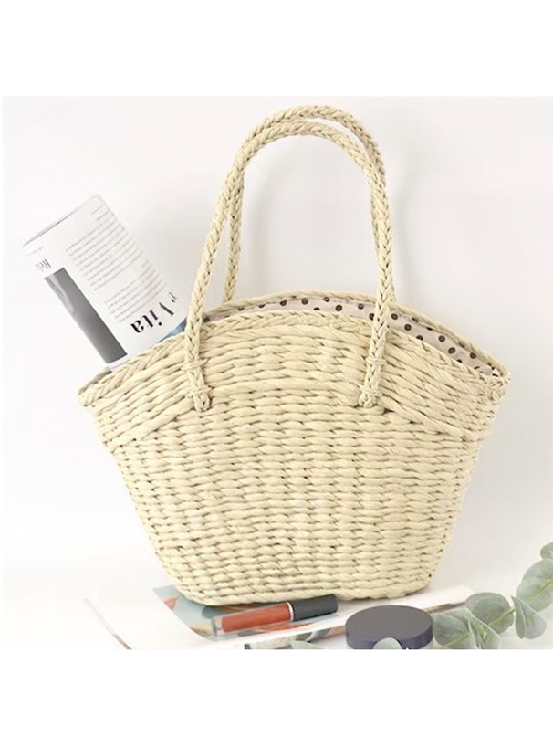 ドット柄巾着ペーパーかごバッグ