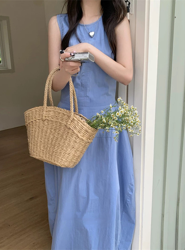 ドット柄巾着ペーパーかごバッグ