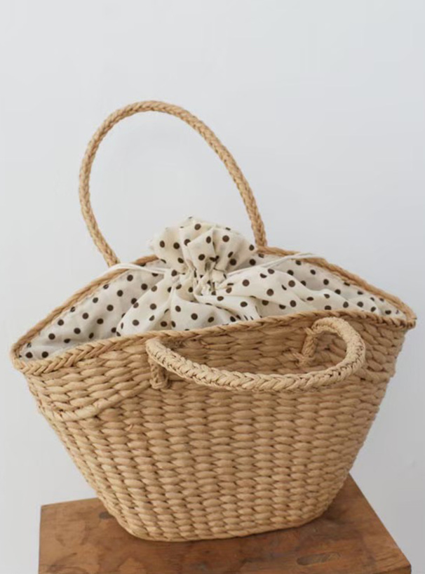 ドット柄巾着ペーパーかごバッグ