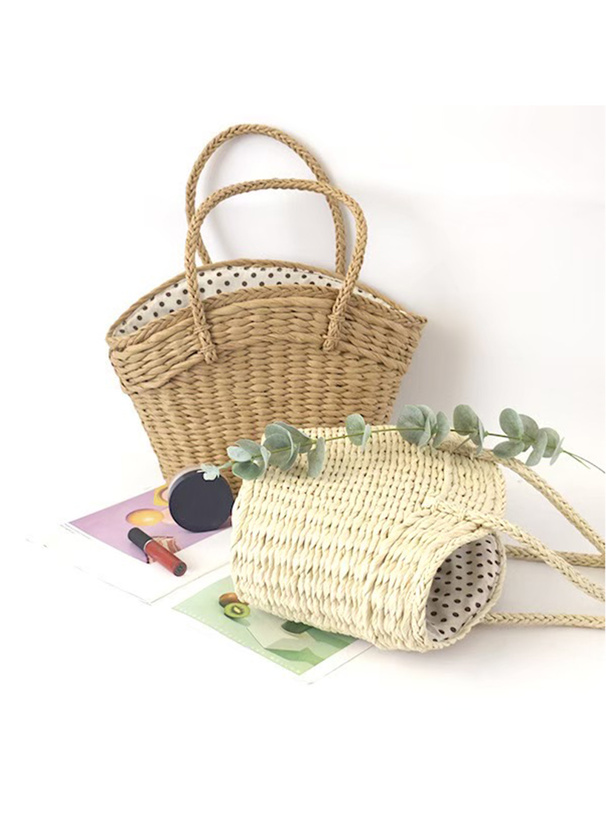 ドット柄巾着ペーパーかごバッグ