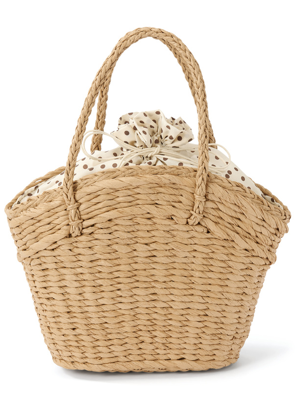 ドット柄巾着ペーパーかごバッグ