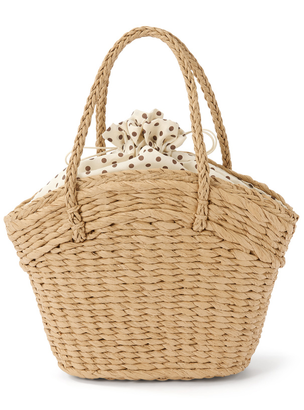 ドット柄巾着ペーパーかごバッグ