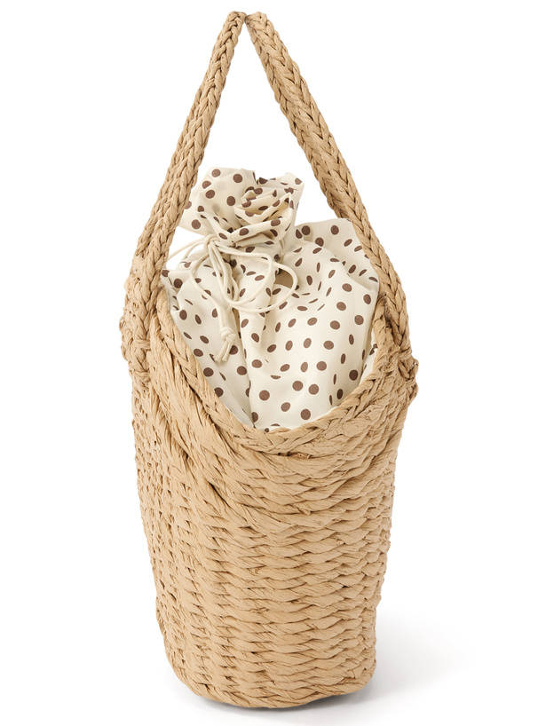 ドット柄巾着ペーパーかごバッグ