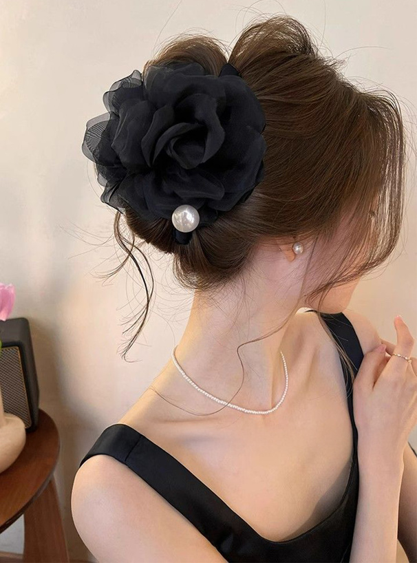 シフォンフラワーモチーフパールヘアクリップ