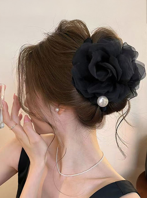 シフォンフラワーモチーフパールヘアクリップ
