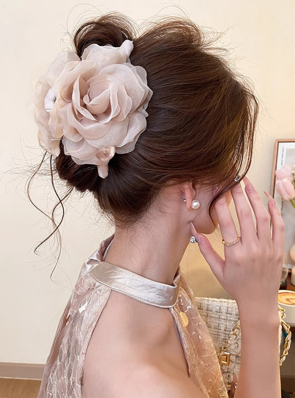 シフォンフラワーモチーフパールヘアクリップ