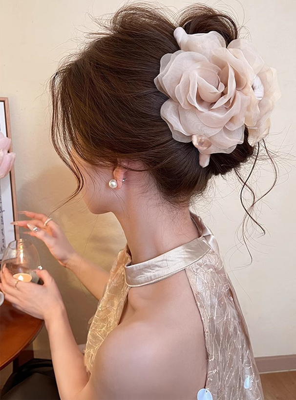シフォンフラワーモチーフパールヘアクリップ