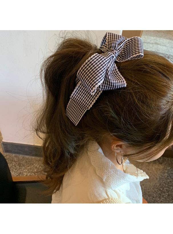ギンガムチェック柄リボンヘアクリップ