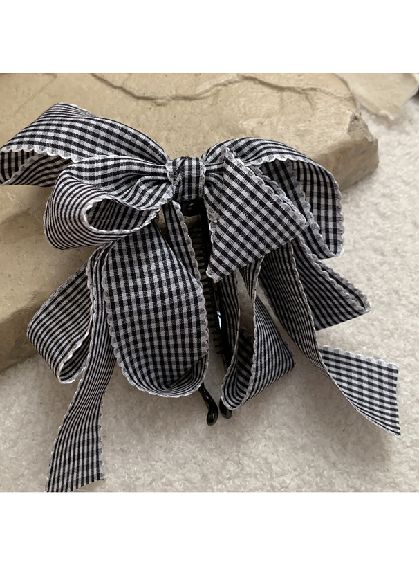 ギンガムチェック柄リボンヘアクリップ