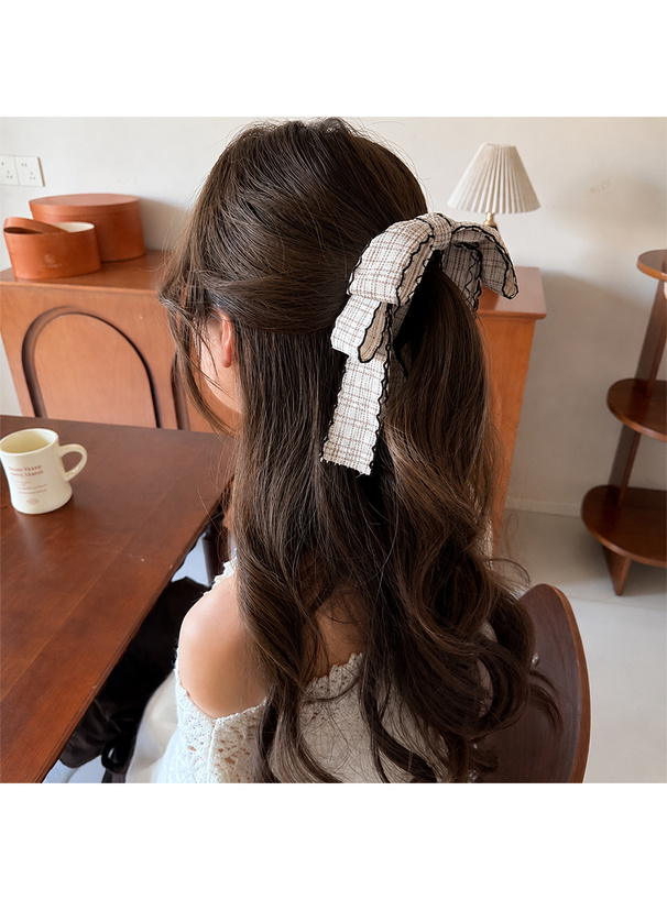 チェック柄ツイードリボンヘアクリップ