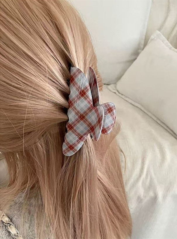 チェック柄ヘアクリップ