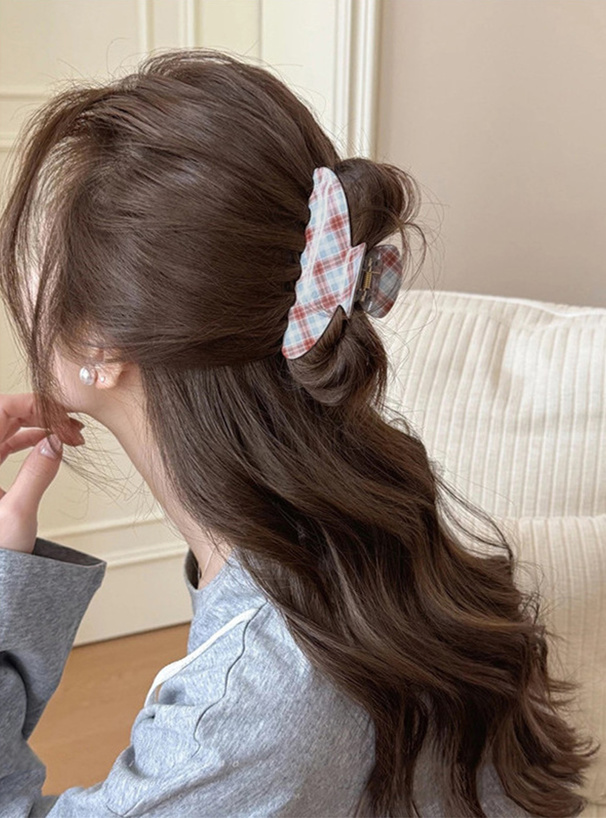 チェック柄ヘアクリップ