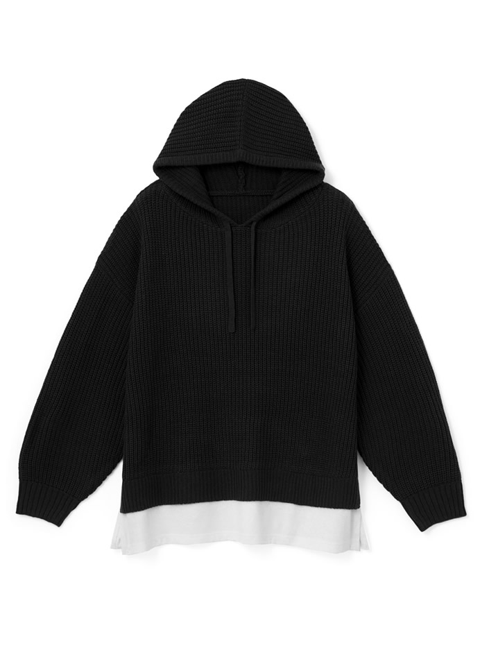 裾ドッキングフーディーニットパーカー