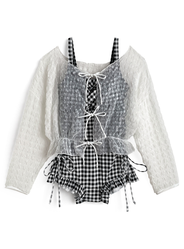 ギンガムチェック柄水着×シアーカーディガンセットアップ[se441