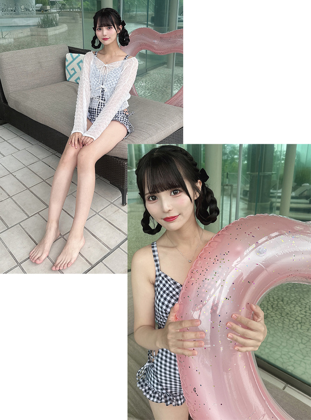 ギンガムチェック柄水着×シアーカーディガンセットアップ