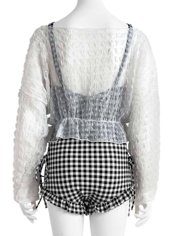 ギンガムチェック柄水着×シアーカーディガンセットアップ[se441