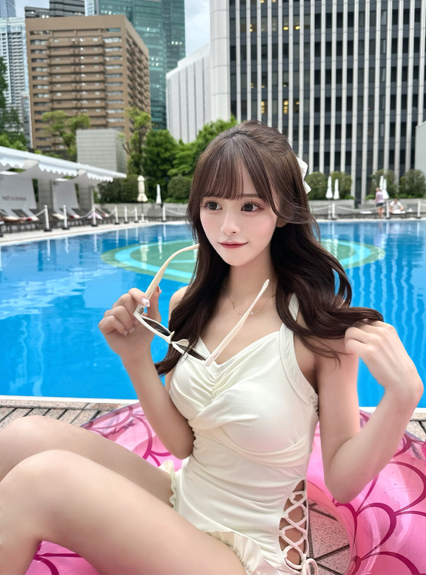 サイドレースアップ水着×シアーカーディガンセットアップ