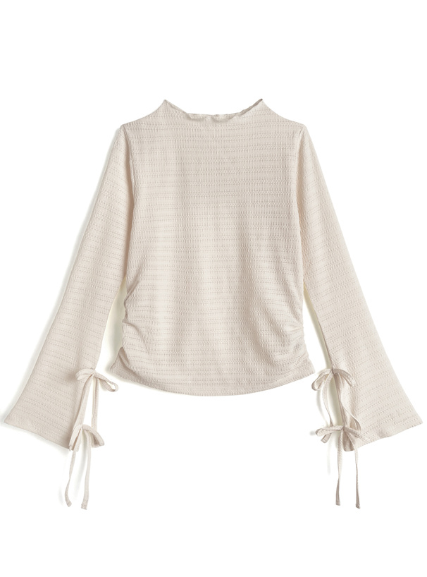 リボンスリーブジャガードハイネックトップス